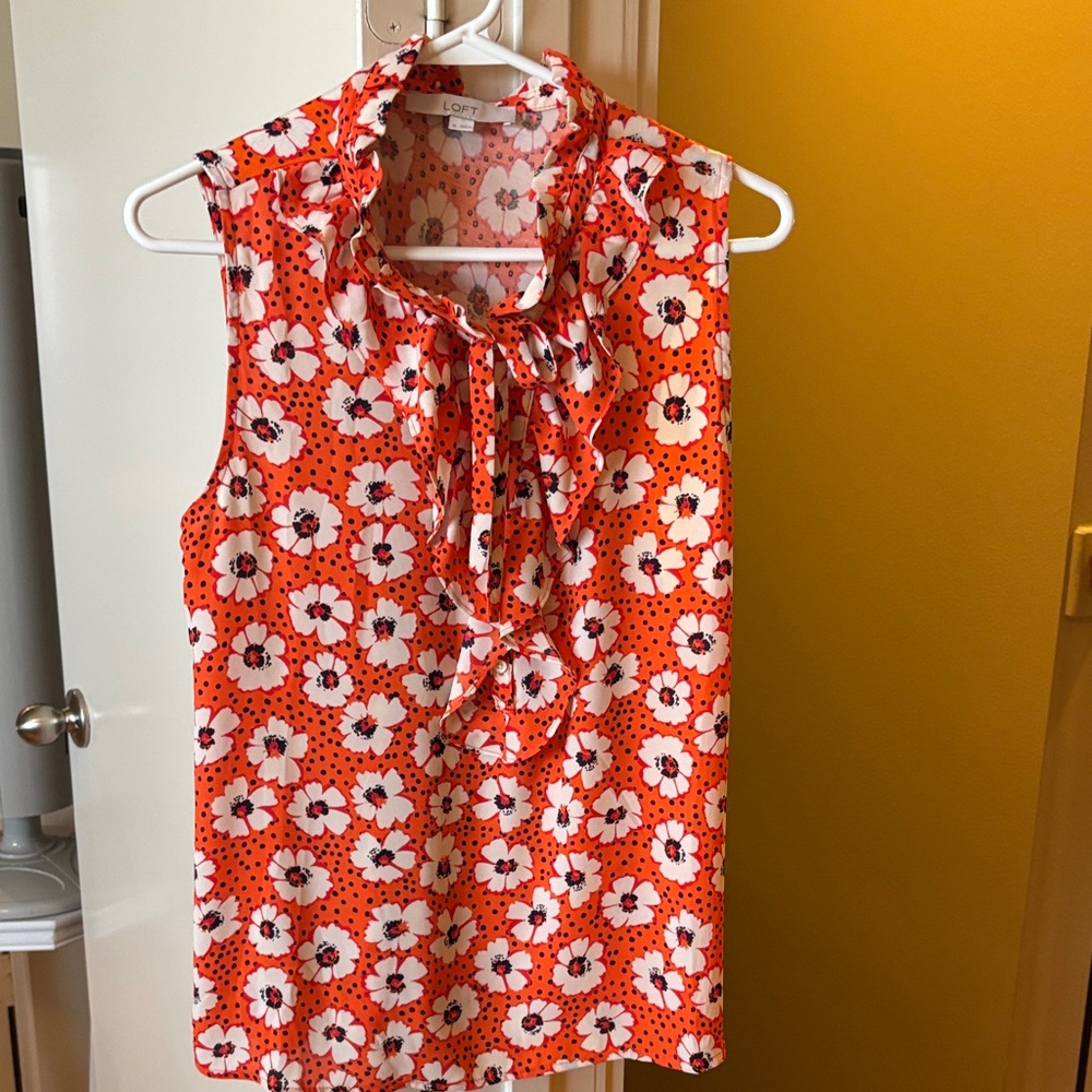 LOFT Sleeveless Floral Blouse - Orange and White